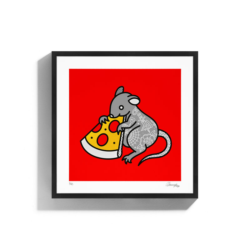 Pizza Rat • Framed Limited Edition Print • Metallic Gold