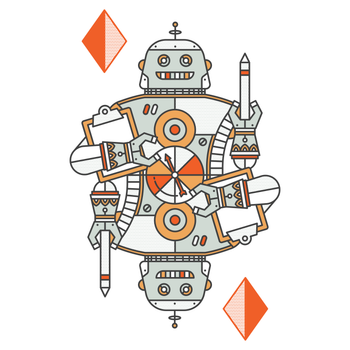 Illustration of a robot with pencil and clipboard on a white background