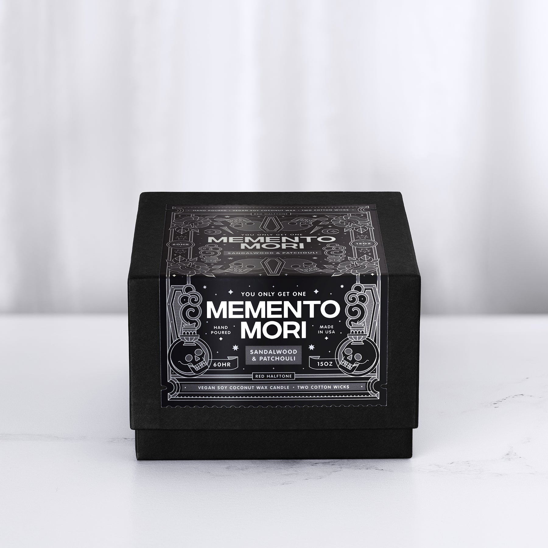 Memento Mori • Sandalwood & Patchouli Candle – Red Halftone