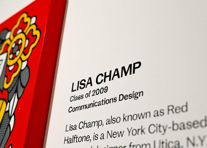 Name tag with 'Lisa Champ' and details about her class and field of study.