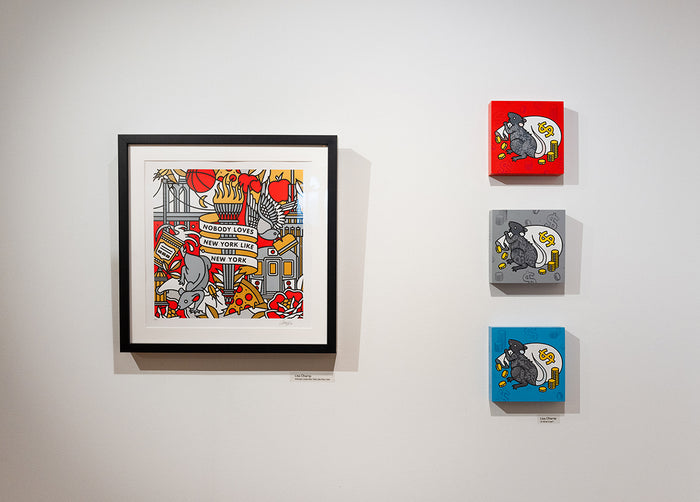 Four pieces of artwork by Red Halftone on on a white wall