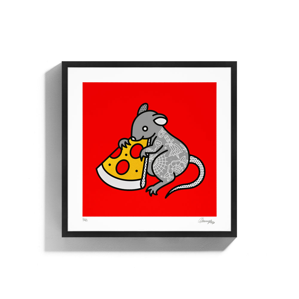 Pizza Rat • Framed Limited Edition Print • Metallic Gold