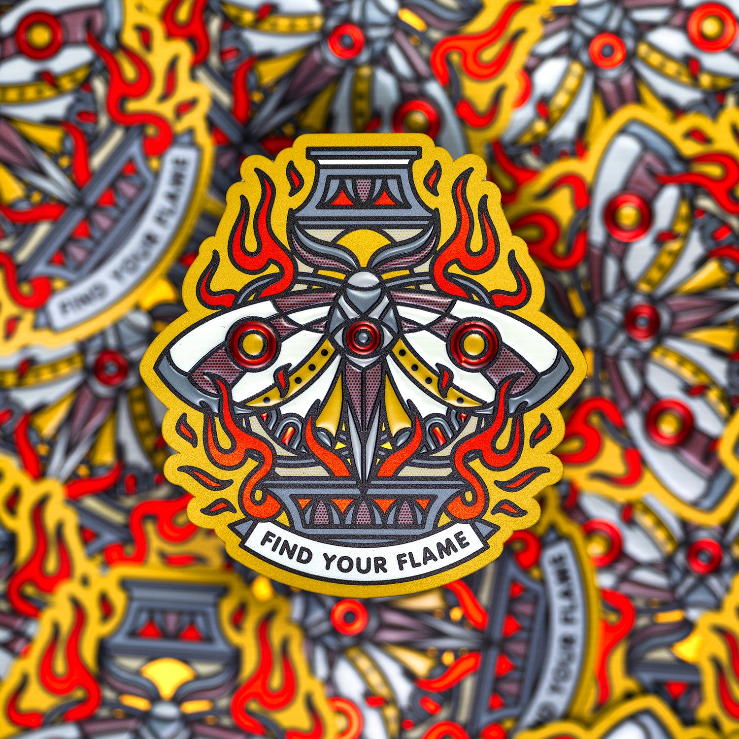 Find Your Flame Metallic Sticker – Red Halftone