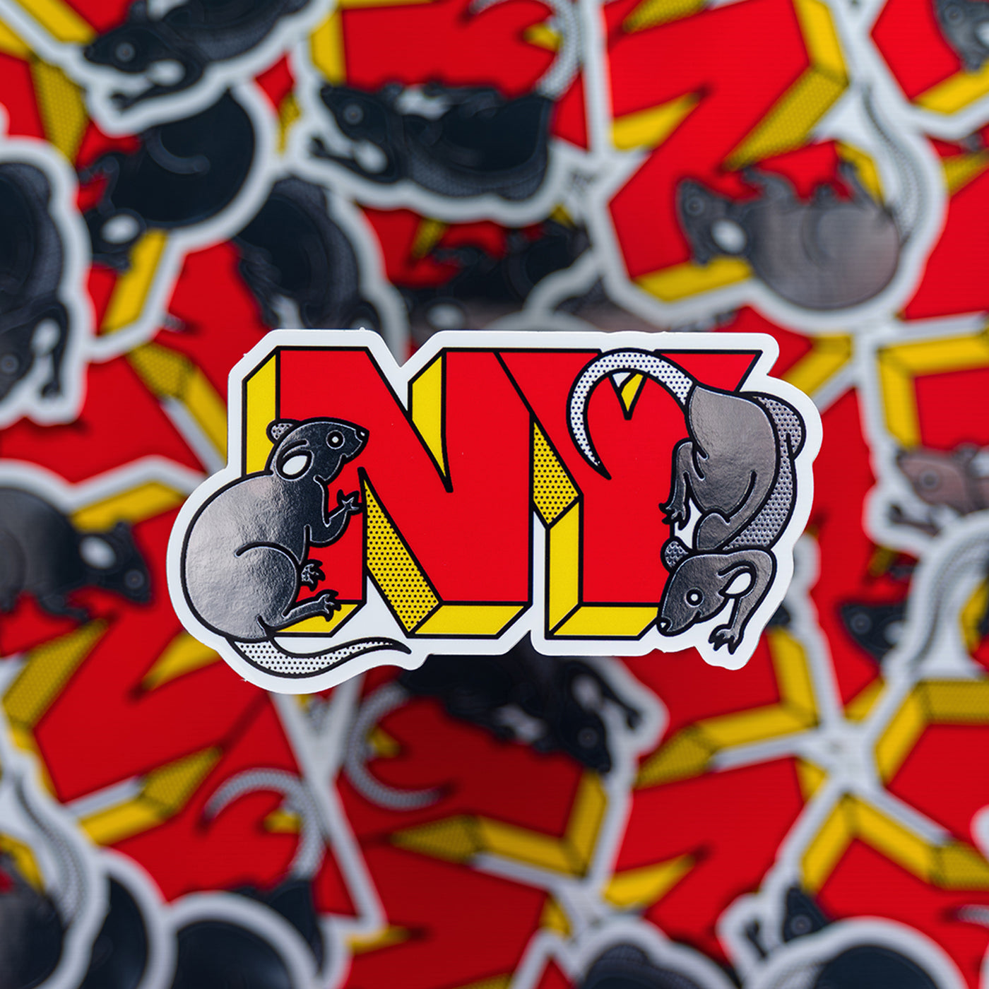 NY Rats Metallic Sticker – Red Halftone