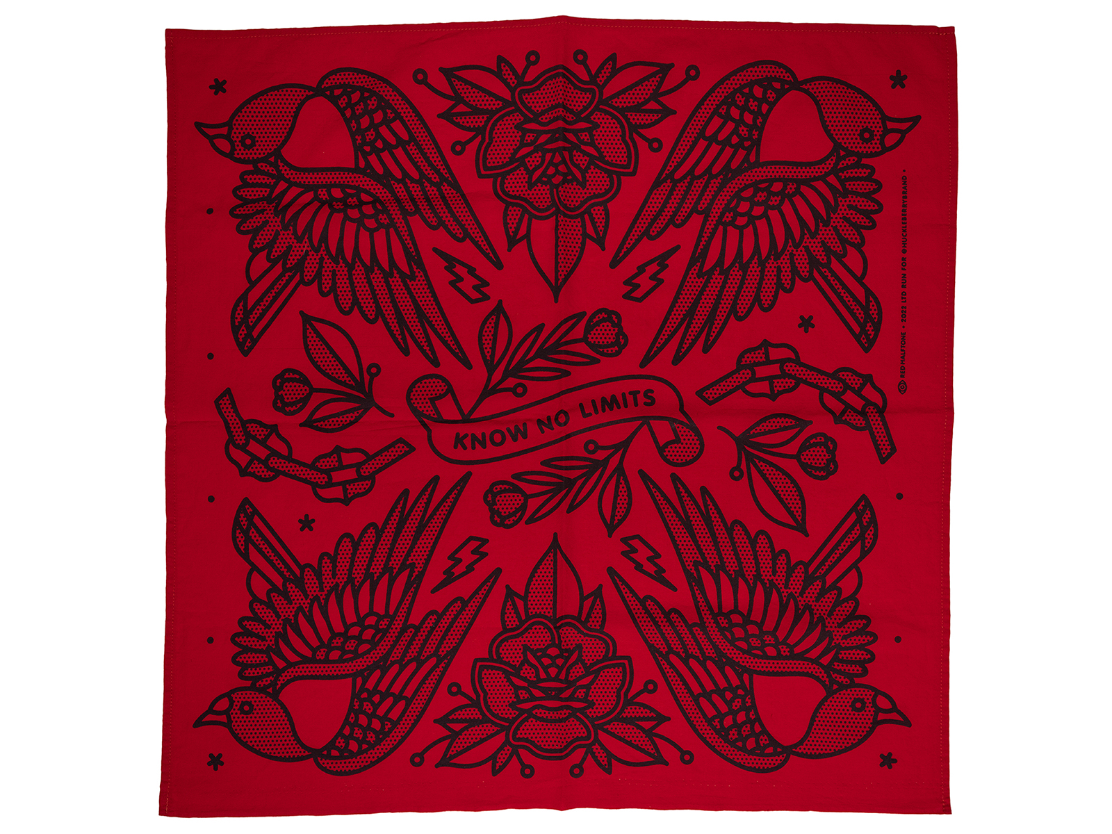 Flattened bandana showing the black on red colorway