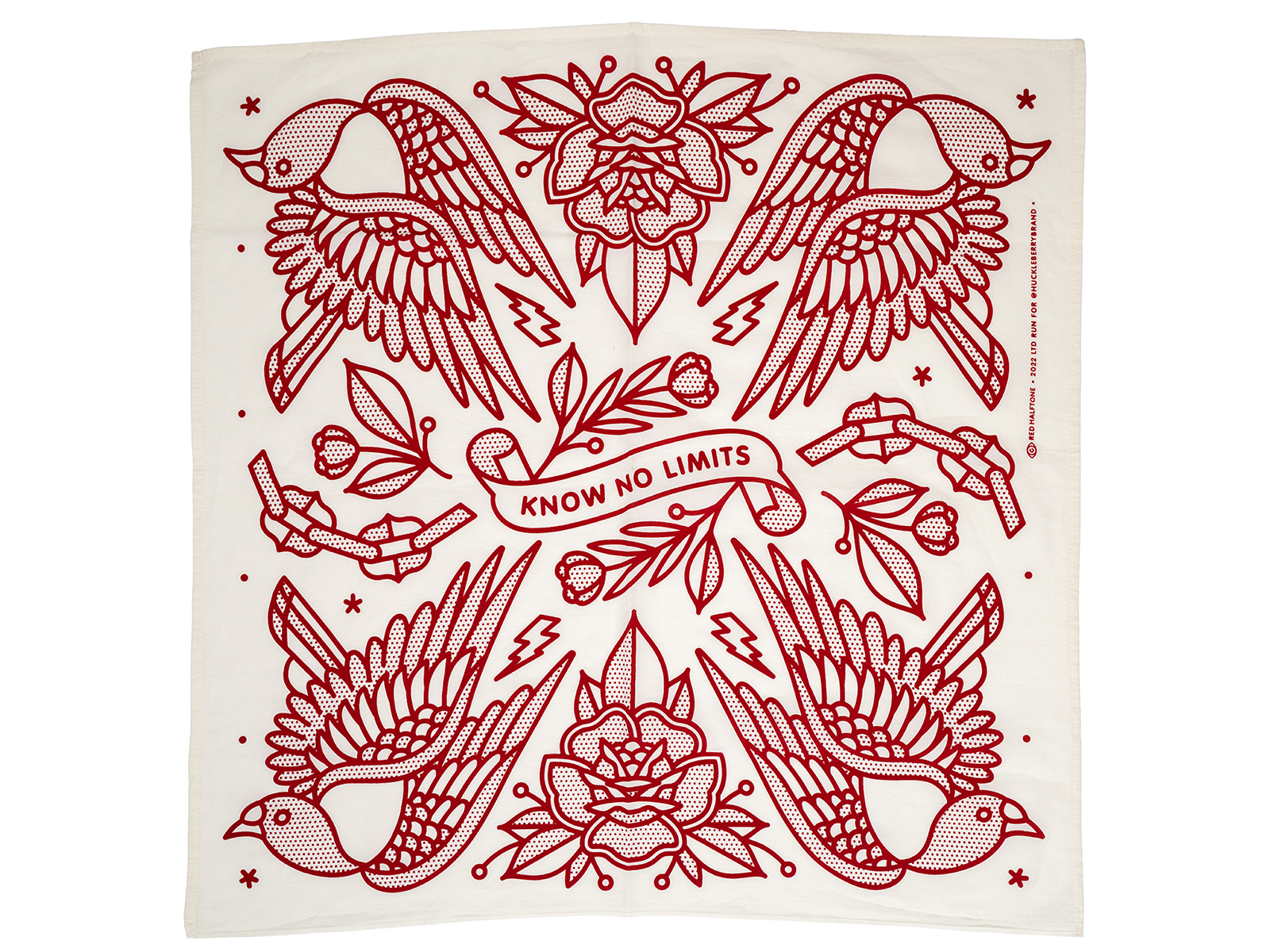 Flattened bandana showing the red on cream colorway