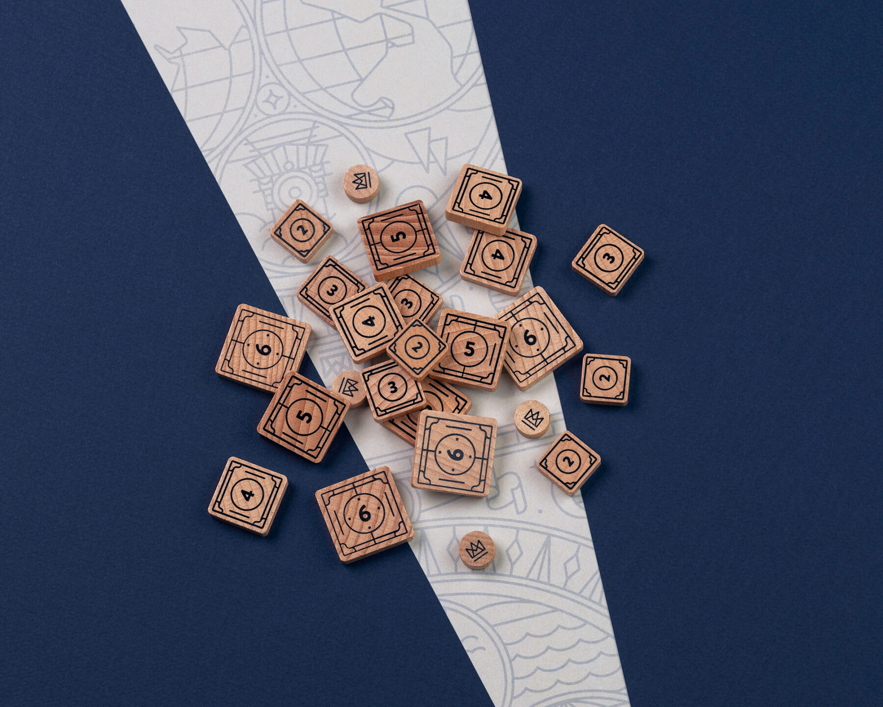 A pile of various numbered wooden tokens.